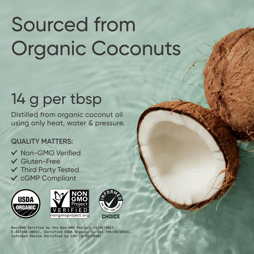 Sports Research Keto MCT Oil from Organic Coconuts - Fatty Acid Fuel for Body + Brain - Triple Ingredient C8, C10, C12 MCTs - Perfect in Coffee, Tea, & More - Non-GMO & Vegan - Unflavored (128 Oz)