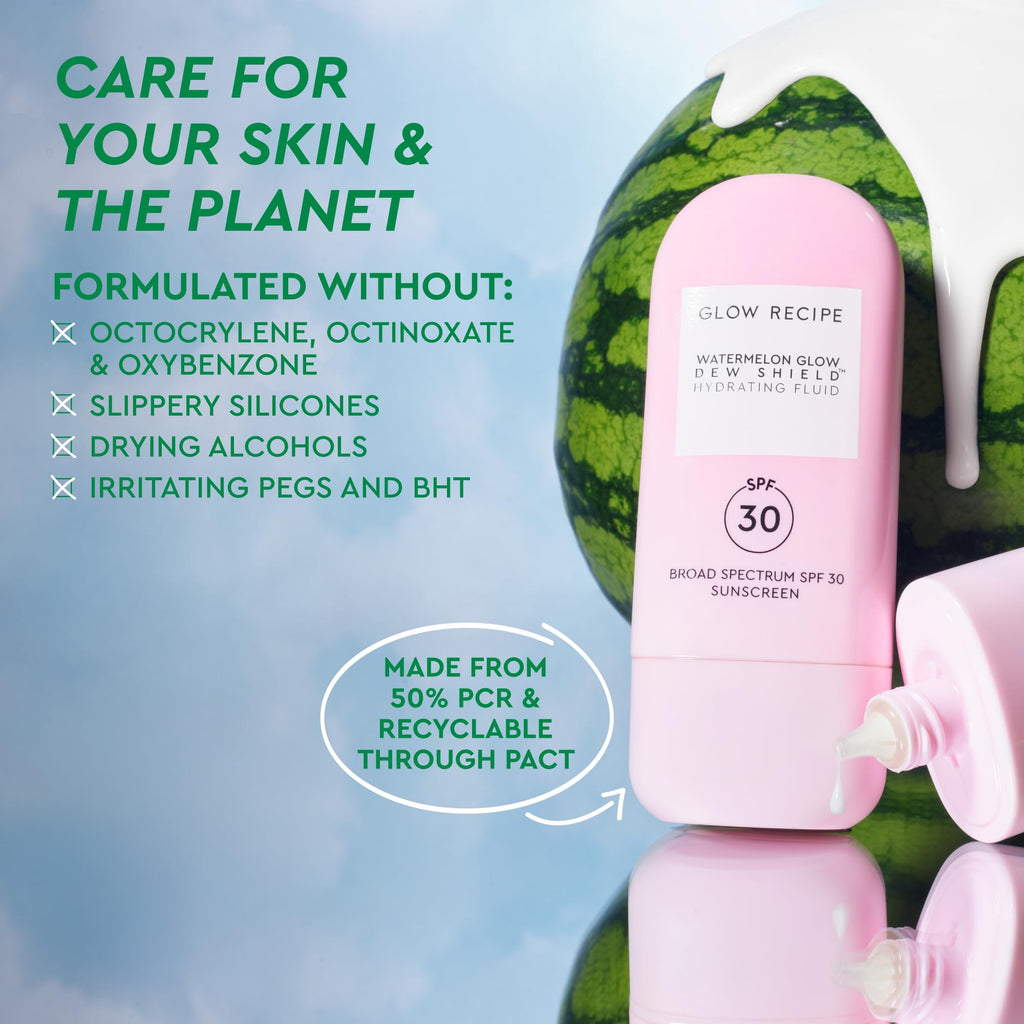 Glow Recipe Dew Shield Korean Face Sunscreen SPF 30 - Hydrating Moisturizer & Dewy, Lightweight Sunscreen - Formulated with Broad Spectrum UV Protection with No White Cast or Pilling (15ml)