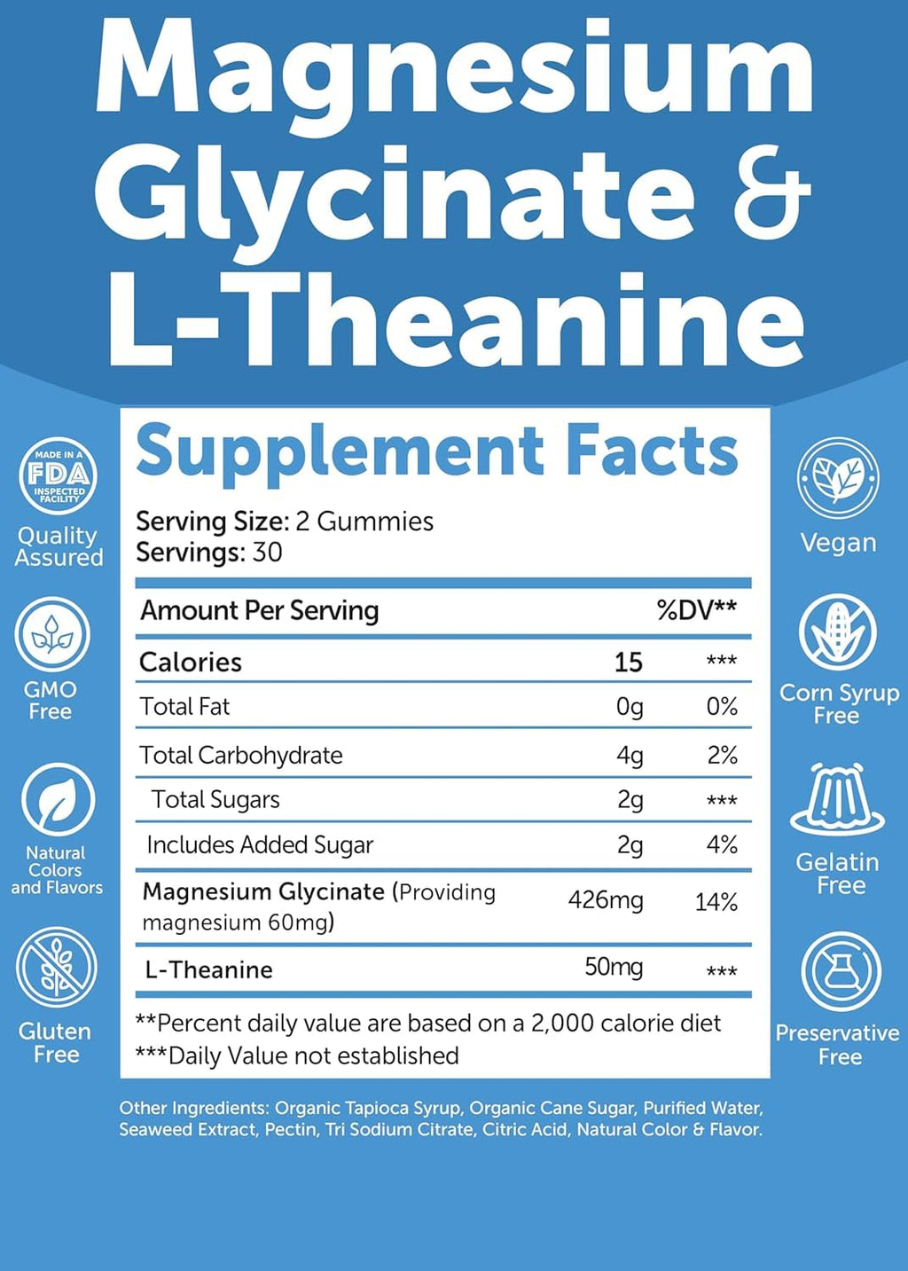 Lunakai USA Made Magnesium Glycinate Gummies 426mg with L-Theanine – Calm, Sleep, Stress Relief for Adults & Kids, Non-GMO, Vegan - 3 Pack