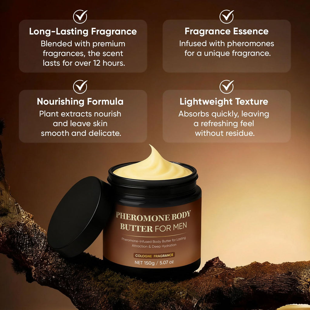 Derperzi Pheromone Body Butter for Men, Body Skin Cream with Shea Butter, Cocoa Butter & Coconut Oil, Long-Lasting Fragrance, Deep Hydration, Non-Greasy, Alcohol-Free, Vegan (1)