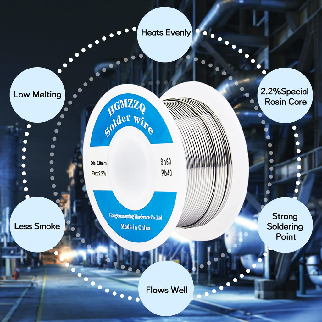HGMZZQ 60/40 Tin Lead Solder Wire with Rosin core for Electrical Soldering 0.031 inch(0.8mm-50g)