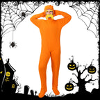 HIYZI Orange Costume Yellow Mustache and Eyebrows Halloween Costume Orange Jumpsuit for Halloween Christmas Festival Party Cosplay Men Women (S)