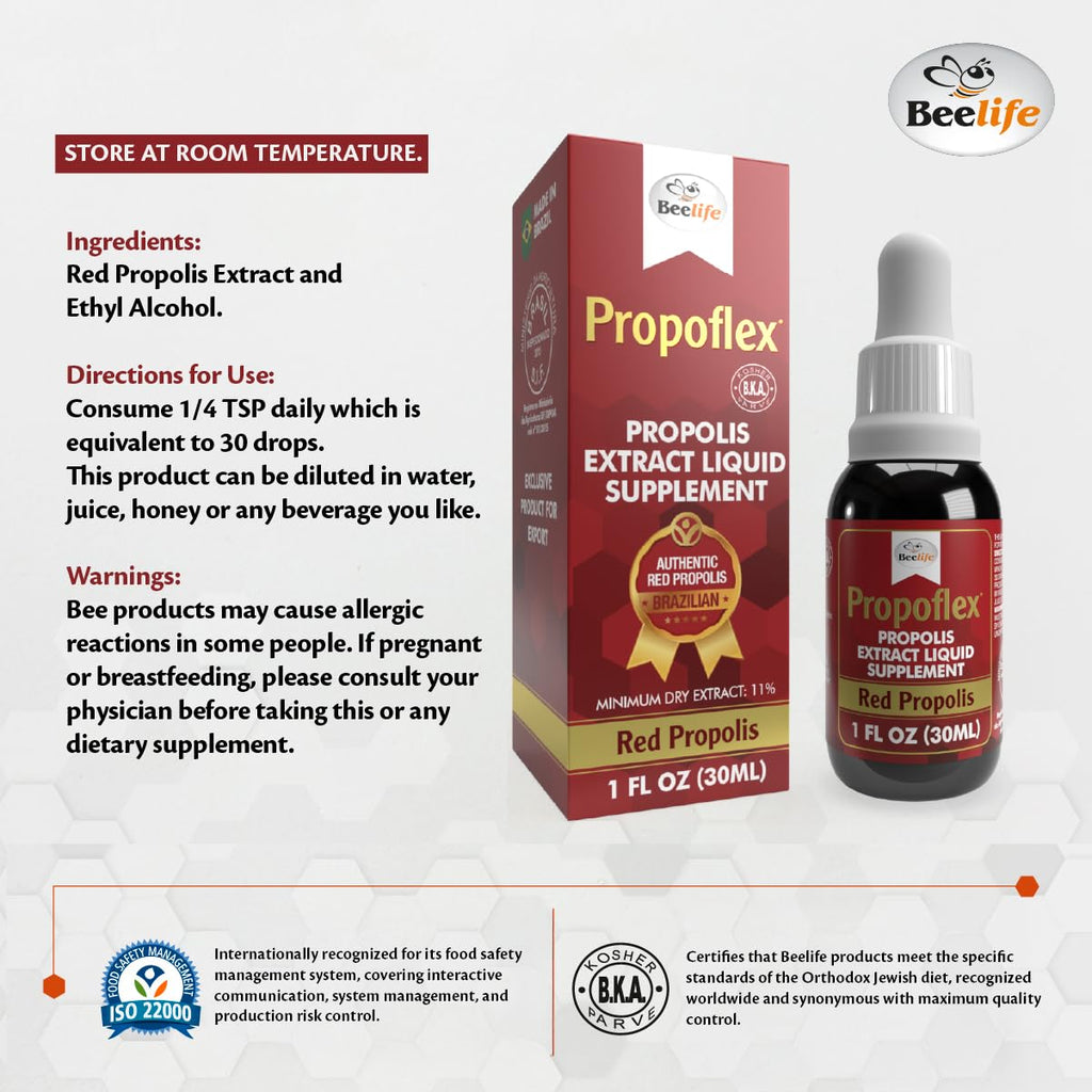 Beelife Red Bee Propolis Extract,100% Pure Extract Bee Propolis Tincture, High Artepillin-C Levels - Natural Immune Support- from Brazil, Certified ISO 22000, Kosher (30ml/ 1Fl.Oz)