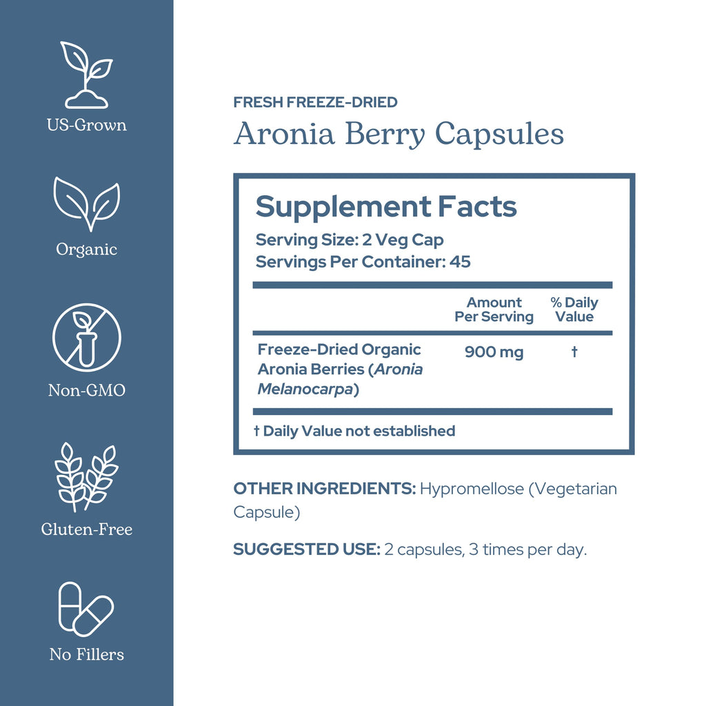 Eclectic Institute Raw Freeze-Dried Organic Aronia Berry Capsules | Supports Heart, Immune System, Digestive, and Urinary Tract Health | 90 CT (450 mg)
