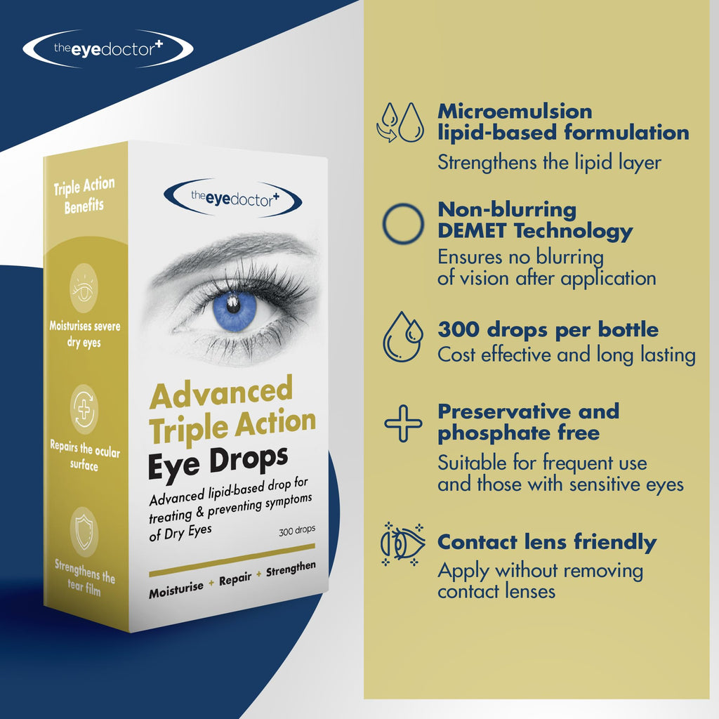 The Eye Doctor Dry Eye Drops, Advanced Triple Action Formula – Lipid-Based Eye Drop for MGD, Blepharitis & Evaporative Dry Eye, Preservative Free, Contact Lens Friendly, 300 Drops, 10ml