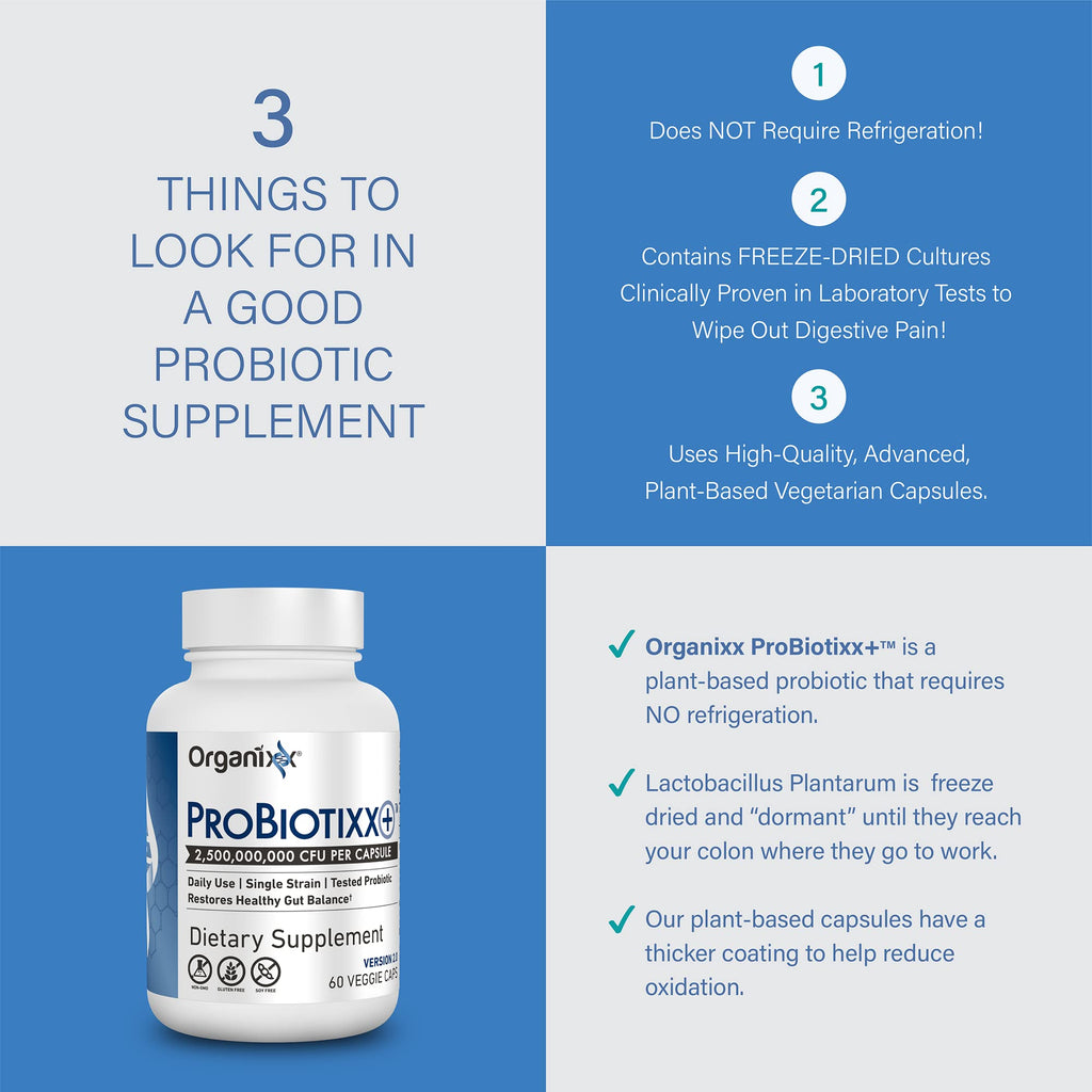 Organixx ProBiotixx+ Probiotic Supplement, Daily Probiotics for Women & Men For Digestive Health Gut Health, Immune Support, 2.5 Billion CFU, Gluten Free, Non GMO, Shelf Stable, 60 Vegetarian Capsules