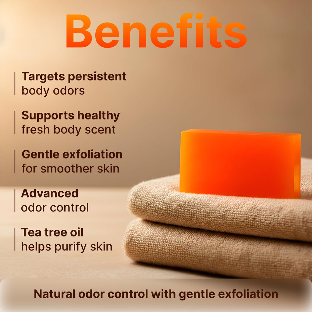 BIOXI Persimmon & Tea Tree Oil Deodorizer Soap Bar Odor Control & Gentle Exfoliation Body Wash for Mature or Aging Skin Korean Cold-Pressed Formula with Chamomile, Aloe Vera & Coconut Oil - 2 Pack