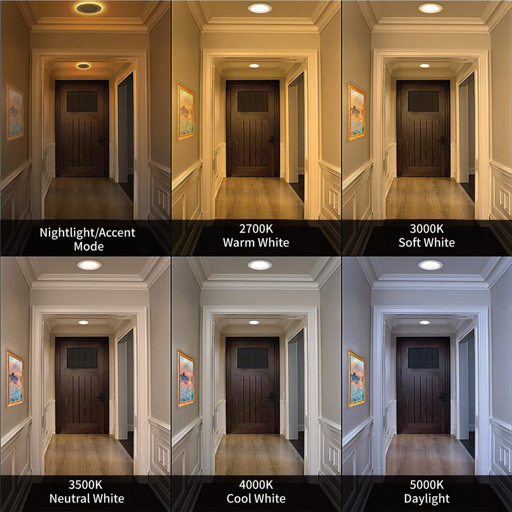 Meconard 6 Pack 6 Inch 5CCT LED Recessed Lighting with Night Light, 2700K/3000K/3500K/4000K/5000K Selectable Ultra-Thin LED Recessed Ceiling Lights, 12W=110W, 1050LM, Dimmable Canless Wafer Downlight