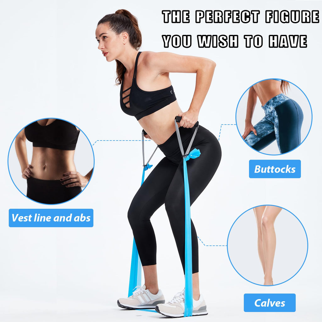 Exercise Bands Set with Handles - Latex Free Resistance Bands for Stretching, Workout, Rehab, Yoga, Pilates, Gym, Home Exercise