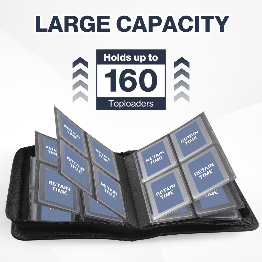 Toploader Binder, Holds 160 Toploaders, 100 Toploaders Included, 4-Pocket PU Cover Top Loader Binder for 3" x 4" Rigid Toploaders, Ringless Double-Sided Toploader Card Binder for TCG, Sport Cards