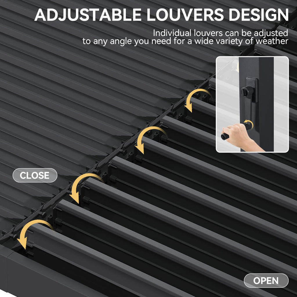 Aoxun Motorized Louvered Pergola 12'x16' with Fan, LED Lights & Power Strip