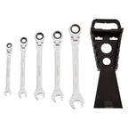 Amazon Basics 72-Tooth Ratcheting Combination Wrench Set, Chrome Vanadium Steel Flex Head, 5-Piece Metric, 180° Flexible