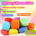 24 Pack Slow Rising Stress Cube , Dough Stress Balls Soft Fidget Squishy Toys for Anxiety Relief, Pull Stretch Classroom Prize Party Favors Toys for Kids
