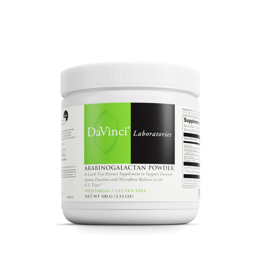 DAVINCI Labs Arabinogalactan Powder - Probiotic Support Supplement Aids Immune System, GI Health & Microflora Balance* - Prebiotic Fiber Supplement with Larch Tree Extract - 20 Servings (100 g)