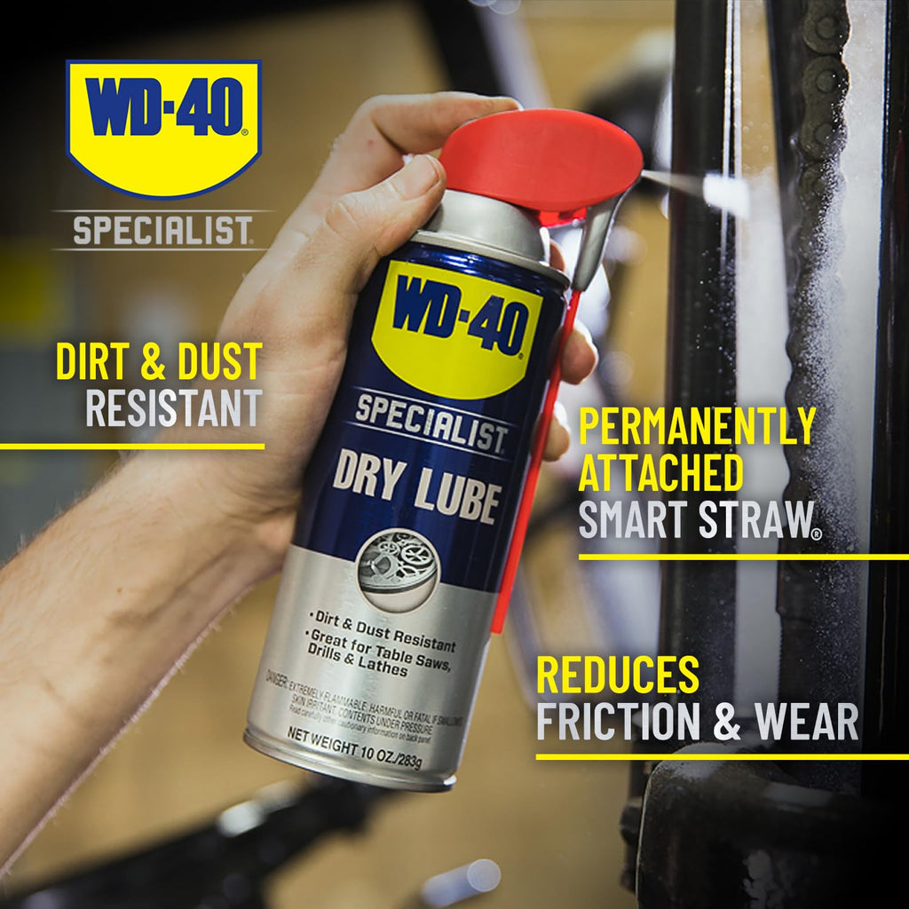 WD-40 Specialist Dry Lube with Smart Straw, Lubricant for Corrosion Protection on Table Saws, Drills and Lathes, Industrial Strength Friction-Reducing Formula, 10 Oz., Twin Pack