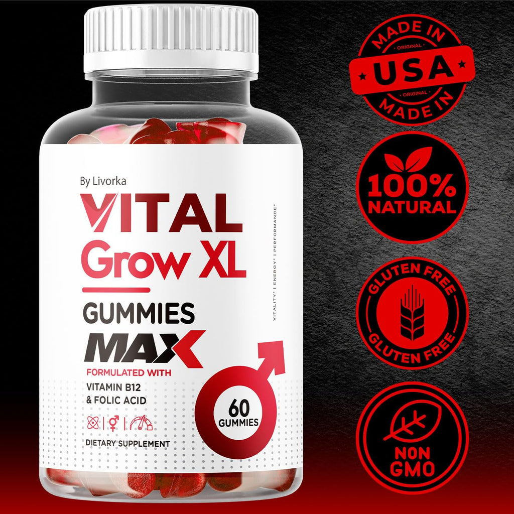 Vital Grow XL Male Gummies - Men's Performance Gummies 1050MG Vital GrowXL Blend, Vital Growth Gummy Advanced Formula, 60 Gummies for 1 Month