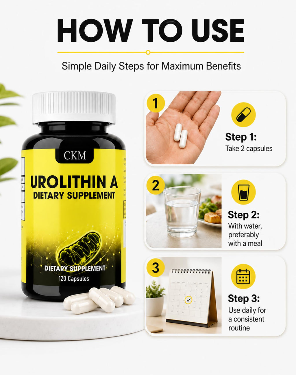 CKM Urolithin A Supplement 1200mg for Men & Women, 120 Capsules
