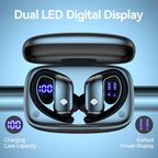 bmani Ear Buds Wireless Earbuds Bluetooth Headphones with 80H Playtime LED Display Case, Over-Ear Hook with Mic, Stereo Sound, Easy Button Controls, Sports Earphones for Running Workout Gym Black