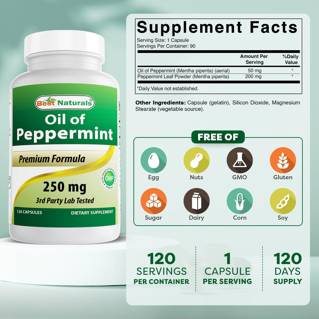 Best Naturals Peppermint Oil 250 mg 120 Capsules (120 Count (Pack of 2))