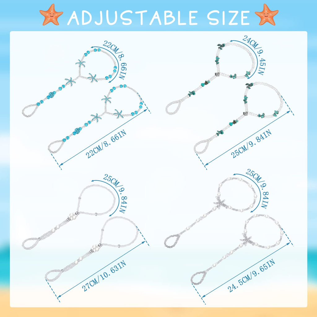 Yinkin 4 Pairs Foot Jewelry Anklet Bead Barefoot Sandals Anklet for Sandals Beach Wedding Ankle Bracelets Ring Foot Chain Jewelry for Women and Girls