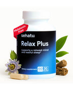 SEHATU Relax Plus Stress Relief Supplement | with GABA, L-Theanine, Ashwagandha, Valerian Root | Supports A Relaxed Mood and Restful Sleep | 60 Count | 30 Day Supply