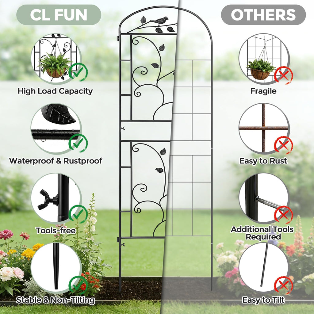 CL FUN Garden Trellis for Climbing Plants, 2 Pack 71x20 in Metal Lattice Panel with Black Coating, Tall Climbing Support for Rose Vines Clematis Flowers Vegetables Fruits - Plant Trellis Outdoor