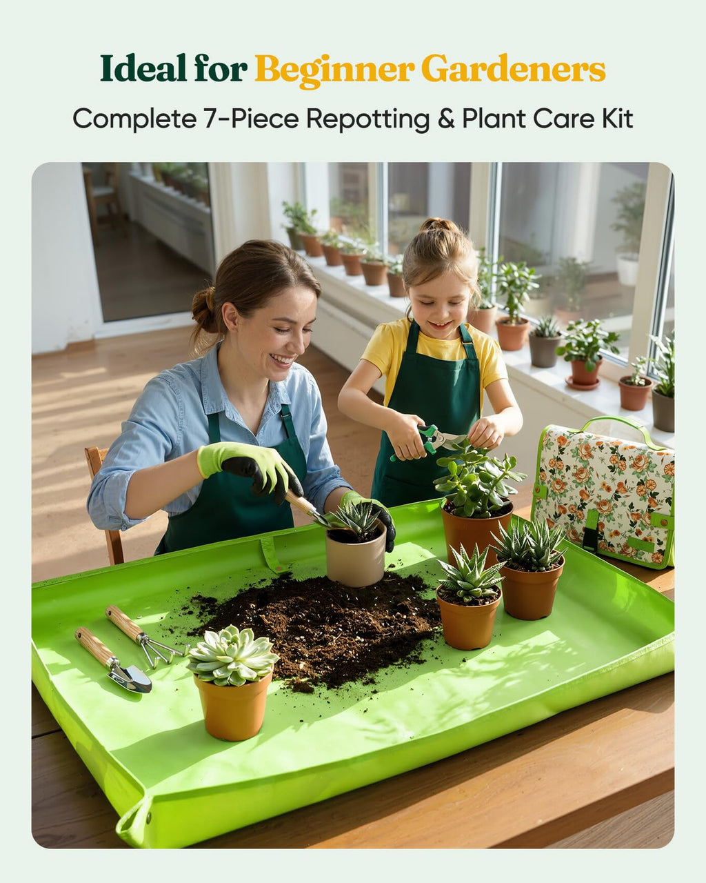 Grenebo 7-Piece Garden Tool Set with Plant Repotting Mat