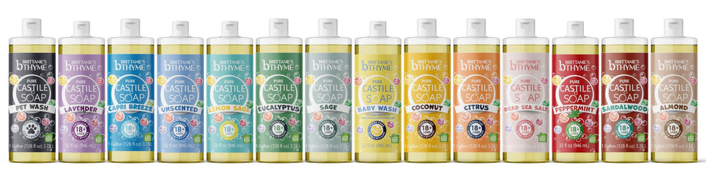 Brittanie's Pure Castile Liquid Soap Peppermint – 2 Pack (32oz Each) | Natural, Organic, Multi-Purpose Soap for Body, Face, Home & Pets | Vegan, Sulfate-Free, Made in USA