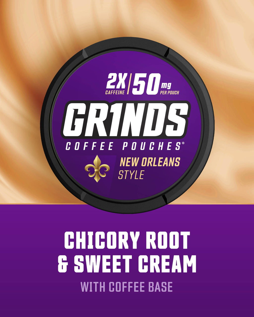 GRINDS Coffee Pouches | 6 Cans of New Orleans | Made in The USA | Tobacco Free, Nicotine Free | 18 Pouches Per Can | 2X Caffeine 1 Pouch eq. 1/2 Cup of Coffee (New Orleans)