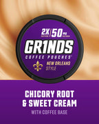 GRINDS Coffee Pouches | 6 Cans of New Orleans | Made in The USA | Tobacco Free, Nicotine Free | 18 Pouches Per Can | 2X Caffeine 1 Pouch eq. 1/2 Cup of Coffee (New Orleans)