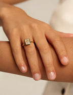 EAMTI Travel Engagement Rings for Women Radiant Cut Bezel Bands Size 7.5