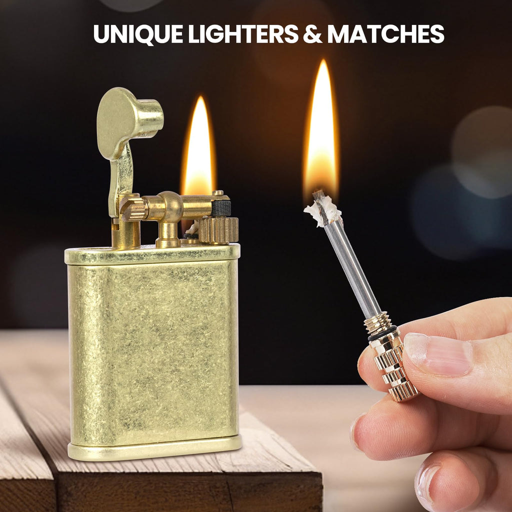 CHOICEDC Vintage Trench Lighter, Permanent Match, Cool Pipe Lighter, Unique Metal Lighters, Antique Kerosene Lighters Fluid Refillable, Reusable Waterproof Forever Matches, Gifts for Men, No Fuel