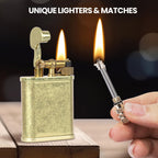 CHOICEDC Vintage Trench Lighter, Permanent Match, Cool Pipe Lighter, Unique Metal Lighters, Antique Kerosene Lighters Fluid Refillable, Reusable Waterproof Forever Matches, Gifts for Men, No Fuel