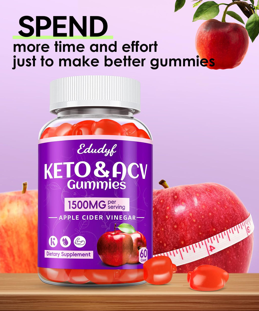 EDUDYF Keto Acv Gummies,Organic Apple Cider Vinegar Gummies,Keto Gummies,Gut Health for Women,Probiotics for Digestive Health,Metabolism,GMO Free & Vegan - 120 Count
