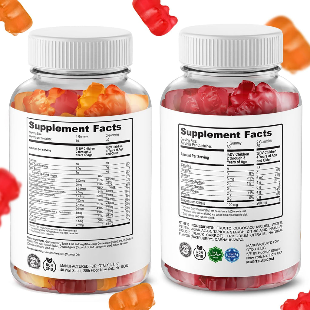 DR. MORITZ Kids Magnesium Gummies (60 Count, 2 Pack) and Kids Multivitamin Gummies (60 Count, 2 Pack) Bundle - for Relaxation and Health Support - Toddler Vitamins - Magnesium Calm Supplement