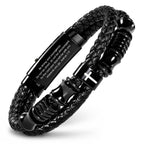 Enjoy Risingsun Bible Verse Christian Bracelet for Men, Adjustable Braided Black Leather Cross Jewelry, Inspirational Religious Faith Gifts for Men, Dad, Son, Husband (Joshua 1:9)