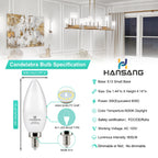 hansang E12 LED Ceiling Fan Light Bulbs 60W Equivalent 5000K Daylight