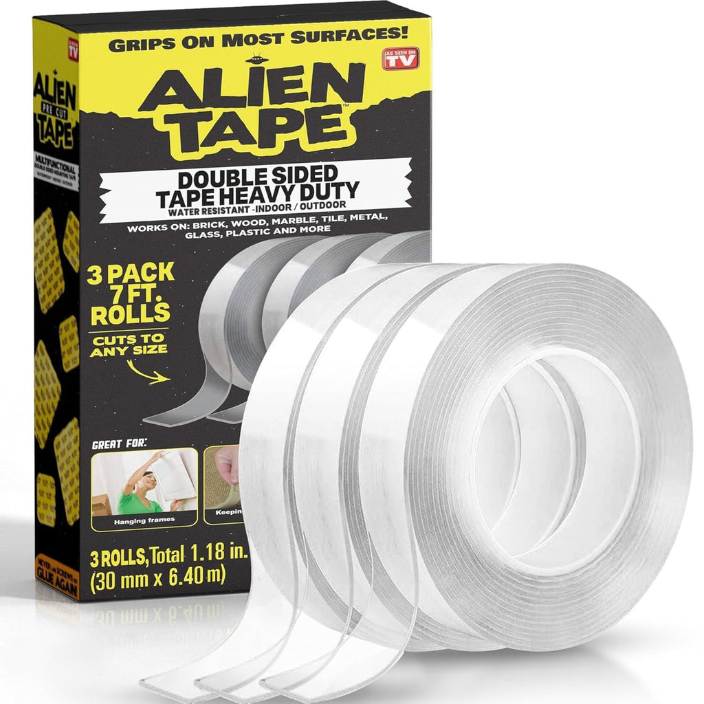 ALIEN TAPE Double Sided Tape Heavy Duty, Nano Tape, Double Sided Mounting Tape, Heavy Duty Double Sided Tape for Walls, Wall Tape, Clear Adhesive Tape for Poster Photo Wall Décor As Seen on TV 30 Feet