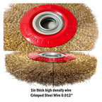 OSFTBVT 8in Bench Wire Wheel Brush | Coarse Crimped Steel Wire 0.012" with 1/2" 5/8" 3/4" 7/8" 1" Arbors for Bench Grinder Brass Coated Steel- 1pcs