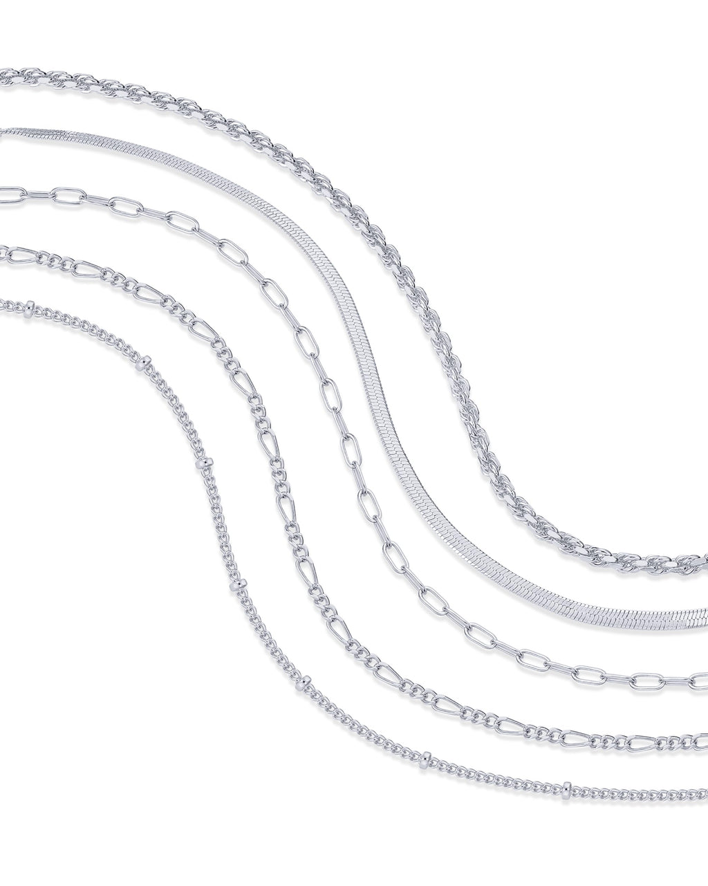 PAVOI Paperclip Beaded Stackable Chain Bracelet Set, White Gold