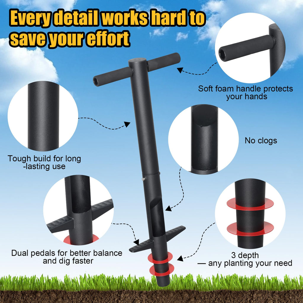 Bulb Planter & Sod Plugger - 34" Long Handle Grass Plugger Tool for Lawn Repair, Heavy Duty Garden Hole Digger with Easy Plug Release for Zoysia Plugs, Bare Spots, Tulip Planting,Turf Transplanting