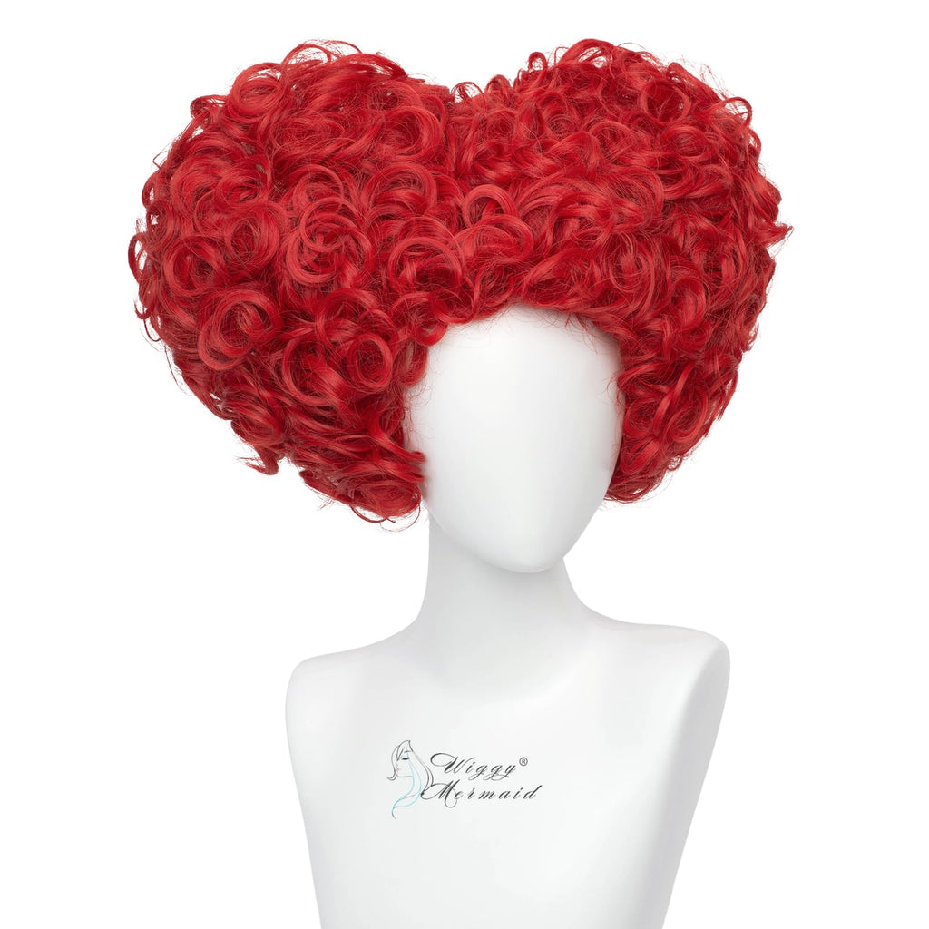 Wiggy Mermaid Red Heart Queen Wig Costume Women and Crown Cosplay Girls Pre-styled Fluffy Short Curly Halloween Anime Cosplay Party Wigs with Cap One Size