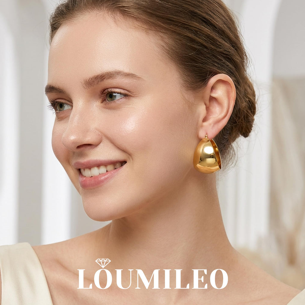 LOUMILEO 24MM Wide Thick Gold Hoop Earrings for Women Lightweight 30MM