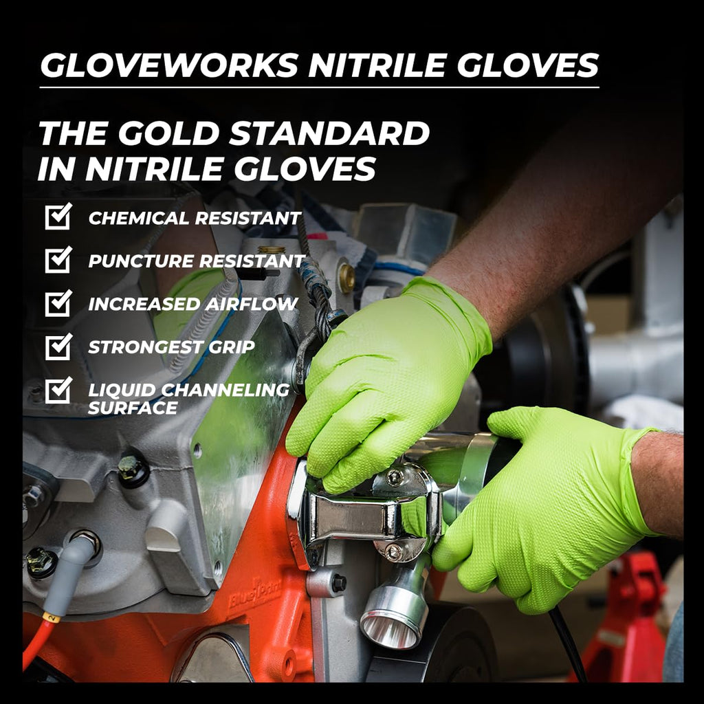 GLOVEWORKS HD Green Nitrile Industrial Disposable Gloves, 8 Mil, Latex-Free, Raised Diamond Texture, Medium, Case of 1000