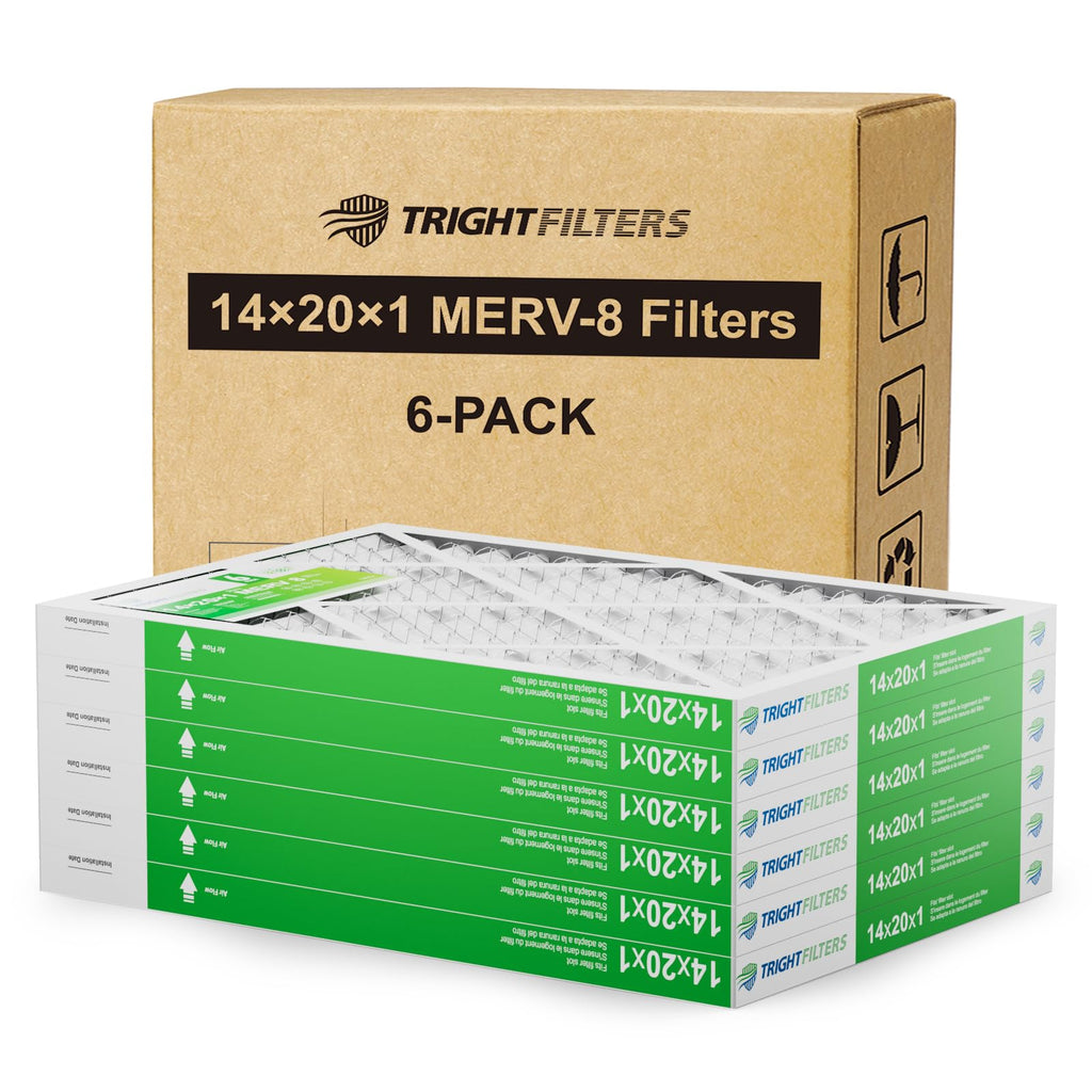 TRIGHTFILTERS 14x20x1 Air Filter 6 Pack, Durable MERV 8 Pleated Home HVAC AC Furnace Filters, Lightweight Compact Air Conditioner Filter Replacement