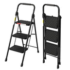HBTower 3 Step Ladder, Folding Step Stool with Wide Anti-Slip Pedal, Step Stool Foldable with Cushioned Handle for Home and Kitchen, Black