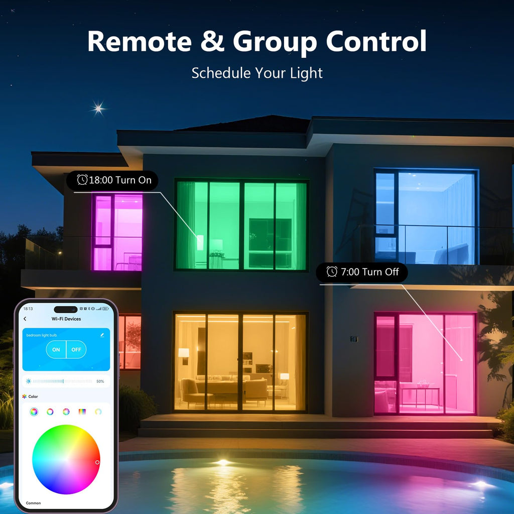 DAYBETTER Smart Light Bulbs, RGBCW Color Changing Smart Bulb Compatible with Alexa & Google Home,Preset Scene, Music Sync, A19 E26 2.4G WiFi Bluetooth Dimmable LED Bulbs, 60W Equivalent, 800LM, 6 Pack