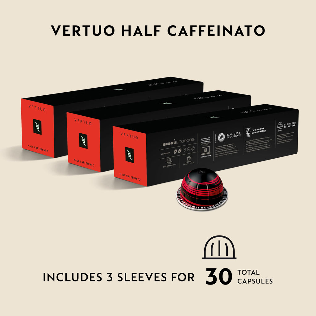 Nespresso Vertuo, Half Caffeinato, Mild Roast, 30-Count Coffee Pods