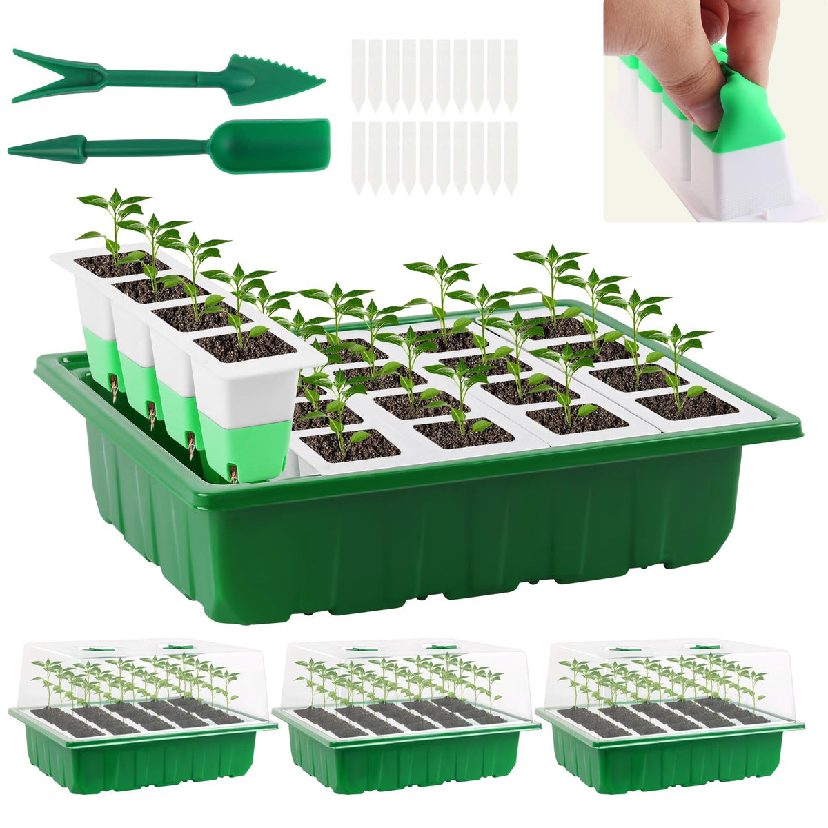 Sondiko Seed Starter Tray with Soft Silicone Cells, 80-Cell Reusable Seed Starter Kit, Seedling Starter Trays with Humidity Dome, Mini Germination Kit for Starting Vegetable, Flower & Herb Seeds
