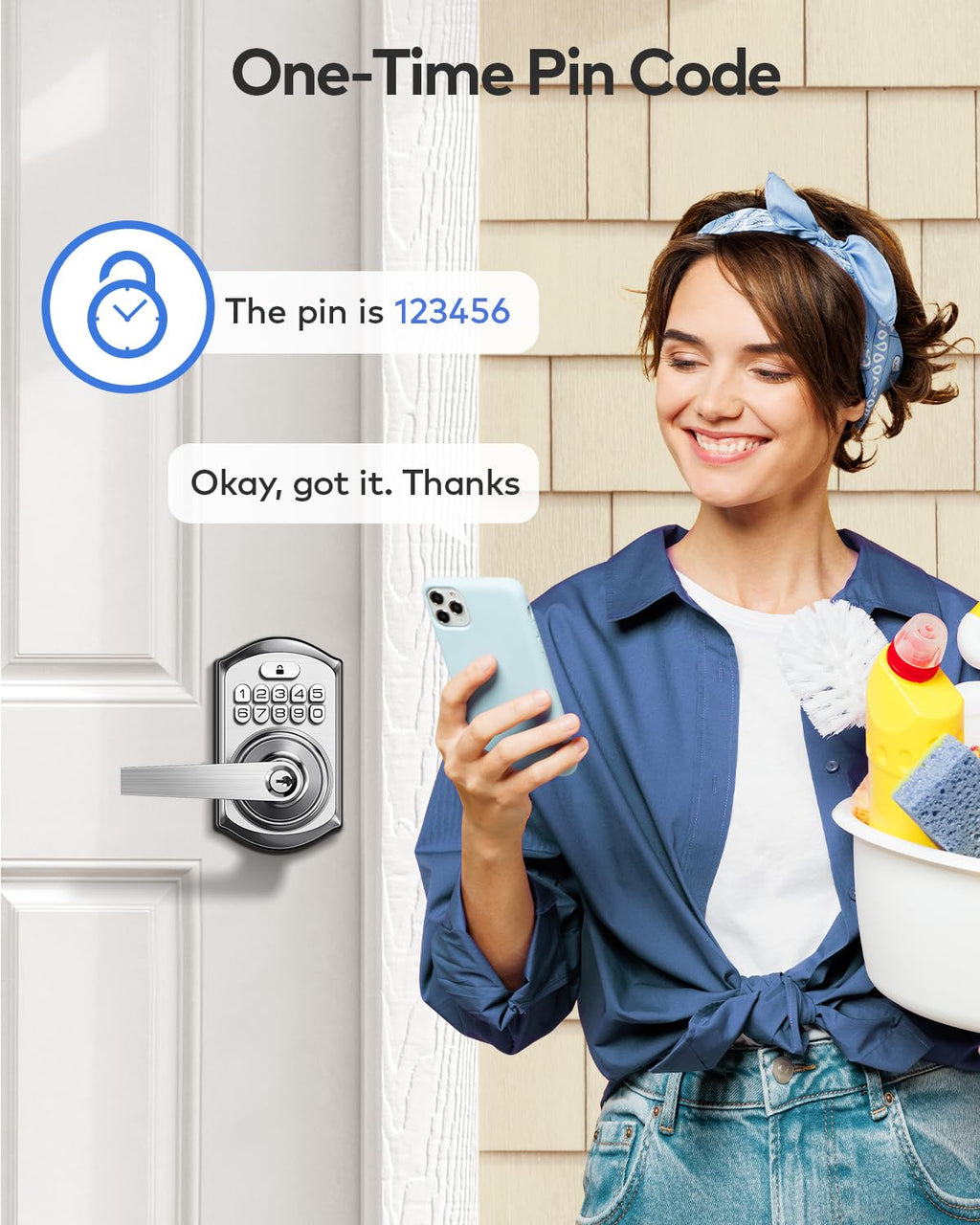 TEEHO TE004 Keyless Entry Keypad Door Lock with Handle - Smart Digital Electronic Lock for Interior Door with Anti-Peeping, Auto Lock & Passage Mode - Easy Installation - Satin Nickel